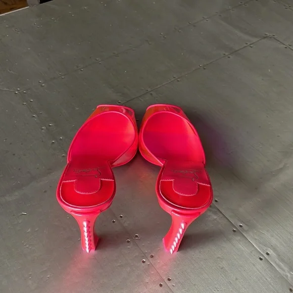 Christian Louboutin condorapik pink fluo neon mule stiletto peep toe sz 37 - Picture 7 of 11